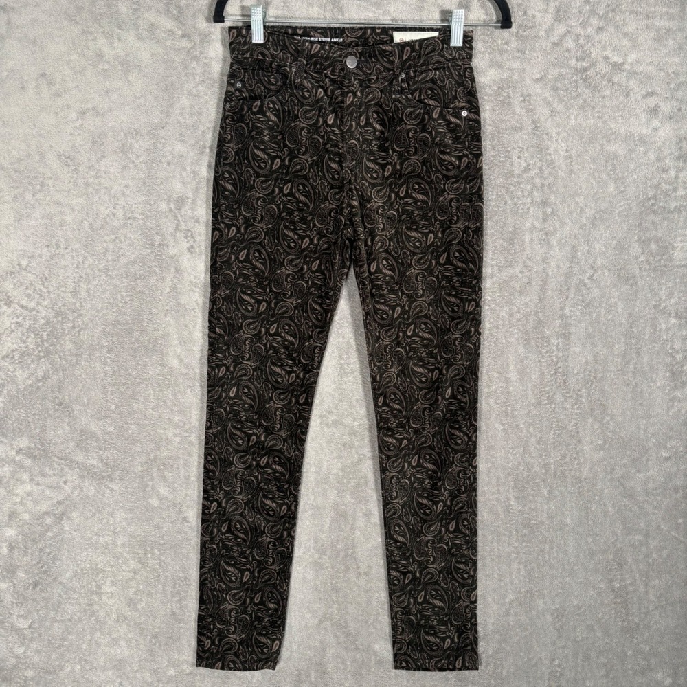 AG Anthropologie Hi-Rise Stevie Ankle Paisley Slim Straight Jeans 27 Black Brown